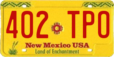 NM license plate 402TPO