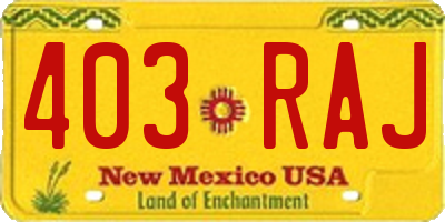 NM license plate 403RAJ