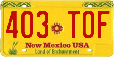 NM license plate 403TOF