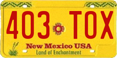 NM license plate 403TOX