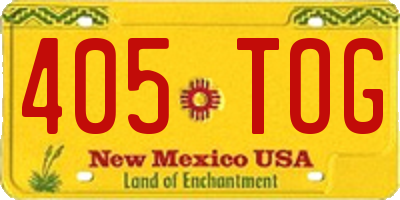 NM license plate 405TOG