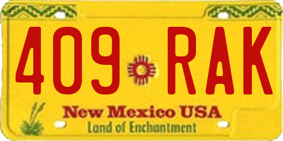 NM license plate 409RAK