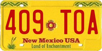 NM license plate 409TOA