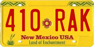 NM license plate 410RAK