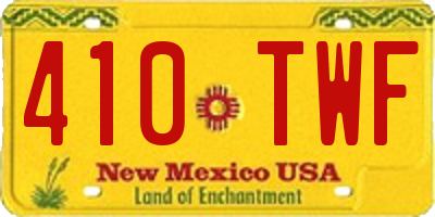 NM license plate 410TWF