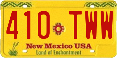 NM license plate 410TWW
