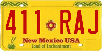 NM license plate 411RAJ