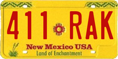 NM license plate 411RAK