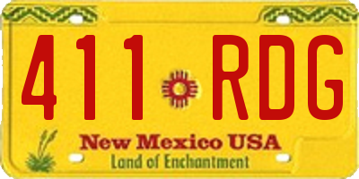 NM license plate 411RDG