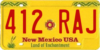 NM license plate 412RAJ