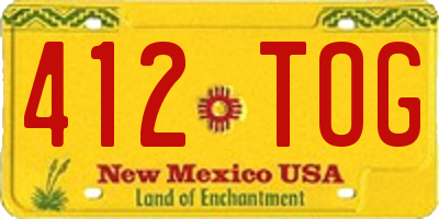 NM license plate 412TOG
