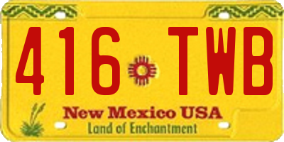 NM license plate 416TWB