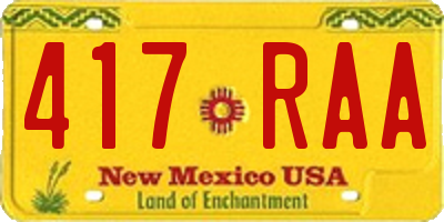 NM license plate 417RAA