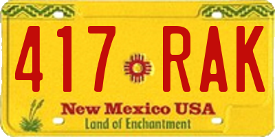 NM license plate 417RAK