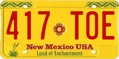 NM license plate 417TOE