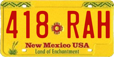 NM license plate 418RAH