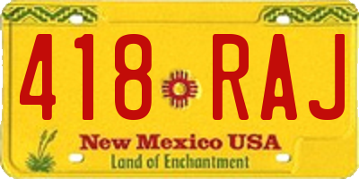 NM license plate 418RAJ