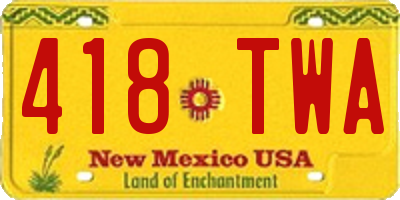 NM license plate 418TWA
