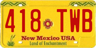 NM license plate 418TWB