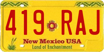 NM license plate 419RAJ