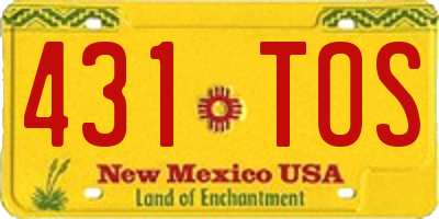 NM license plate 431TOS