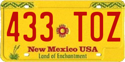NM license plate 433TOZ