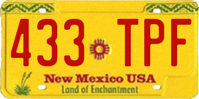 NM license plate 433TPF