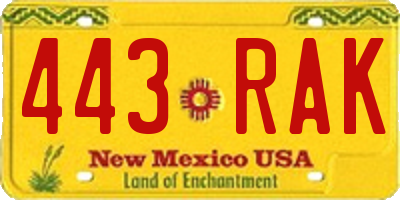 NM license plate 443RAK