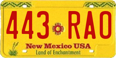 NM license plate 443RAO