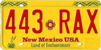NM license plate 443RAX