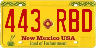 NM license plate 443RBD