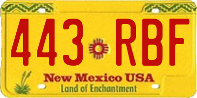 NM license plate 443RBF