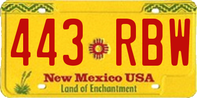 NM license plate 443RBW
