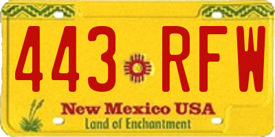 NM license plate 443RFW