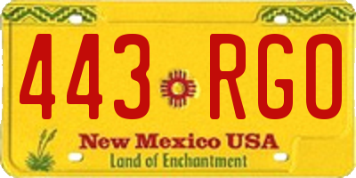 NM license plate 443RGO