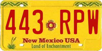 NM license plate 443RPW