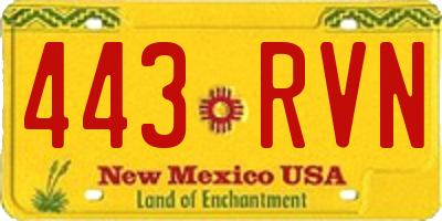 NM license plate 443RVN