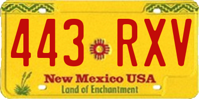 NM license plate 443RXV