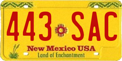 NM license plate 443SAC