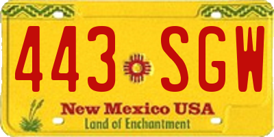 NM license plate 443SGW
