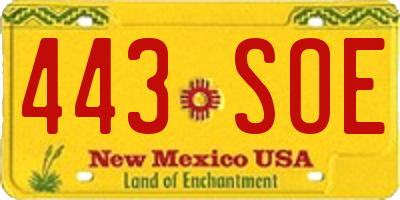 NM license plate 443SOE