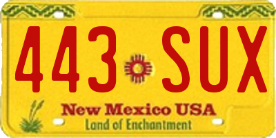 NM license plate 443SUX