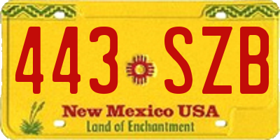 NM license plate 443SZB