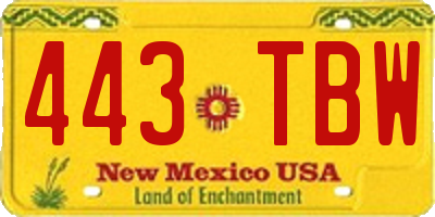 NM license plate 443TBW