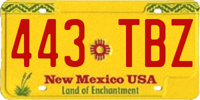 NM license plate 443TBZ