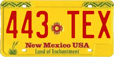 NM license plate 443TEX