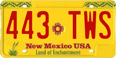 NM license plate 443TWS