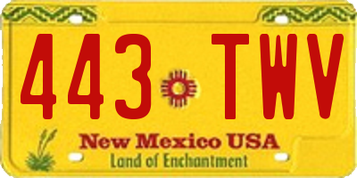 NM license plate 443TWV