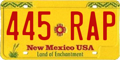 NM license plate 445RAP