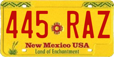 NM license plate 445RAZ
